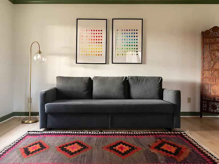 The couch folds out and there's a privacy screen in case you're entertaining a guest