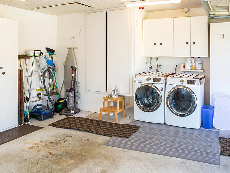 Samsung front loader washer and dryer includes laundry soap. To vacuum, stepstool iron, iron board.
