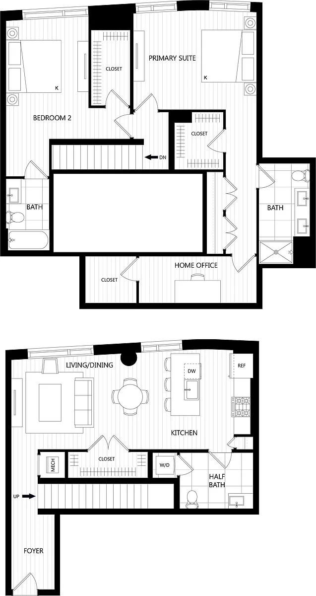 Floor plan 2 Bed/2.5 Bath Den Loft-TH6