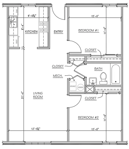 Floor plan 2 Bedrooms 1 Bath