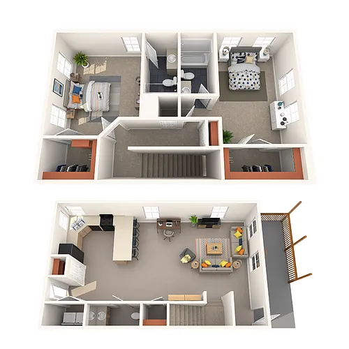Floor plan 2BR/2.5BA Renovated