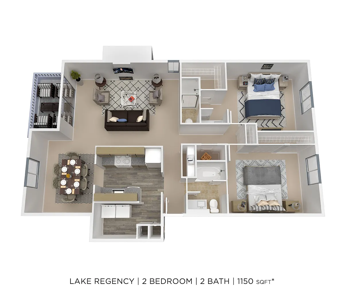 Floor plan Two Bedroom 2 Bath - 1,150 sqft