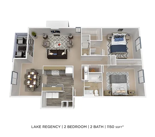 Floor plan Two Bedroom 2 Bath - 1,150 sqft