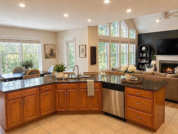 Kitchen and Family room.