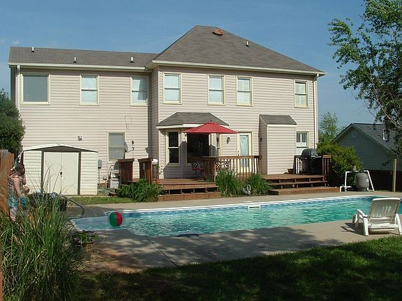 inground pool, fenced back yard, patio/deck, storage shed