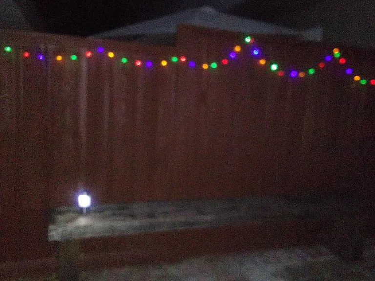Nice Solar lights in Patio. Built-in Bench