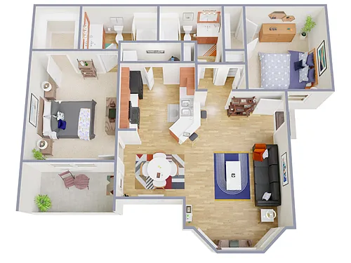 Floor plan 2 Bed, 2 Bath A (80% Income Restricted)