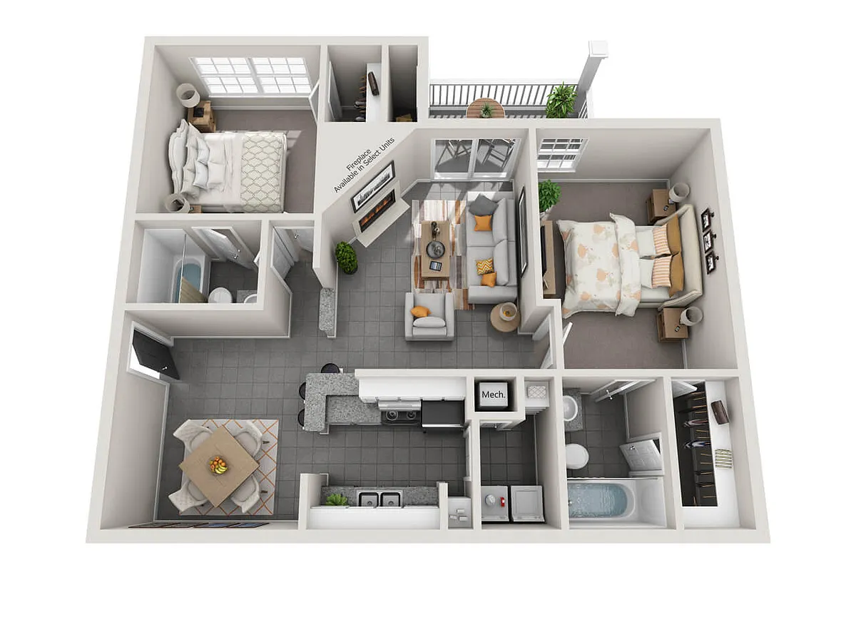Floor plan B1: 2 Bed 2 Bath