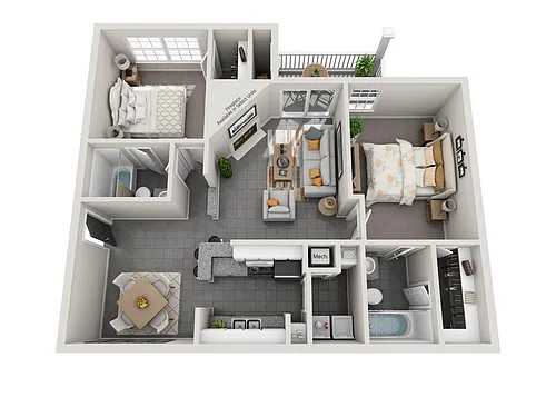 Floor plan B1: 2 Bed 2 Bath