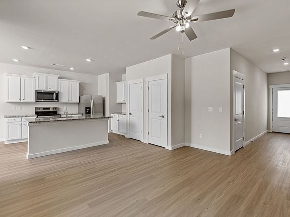 The kitchen has a spacious island