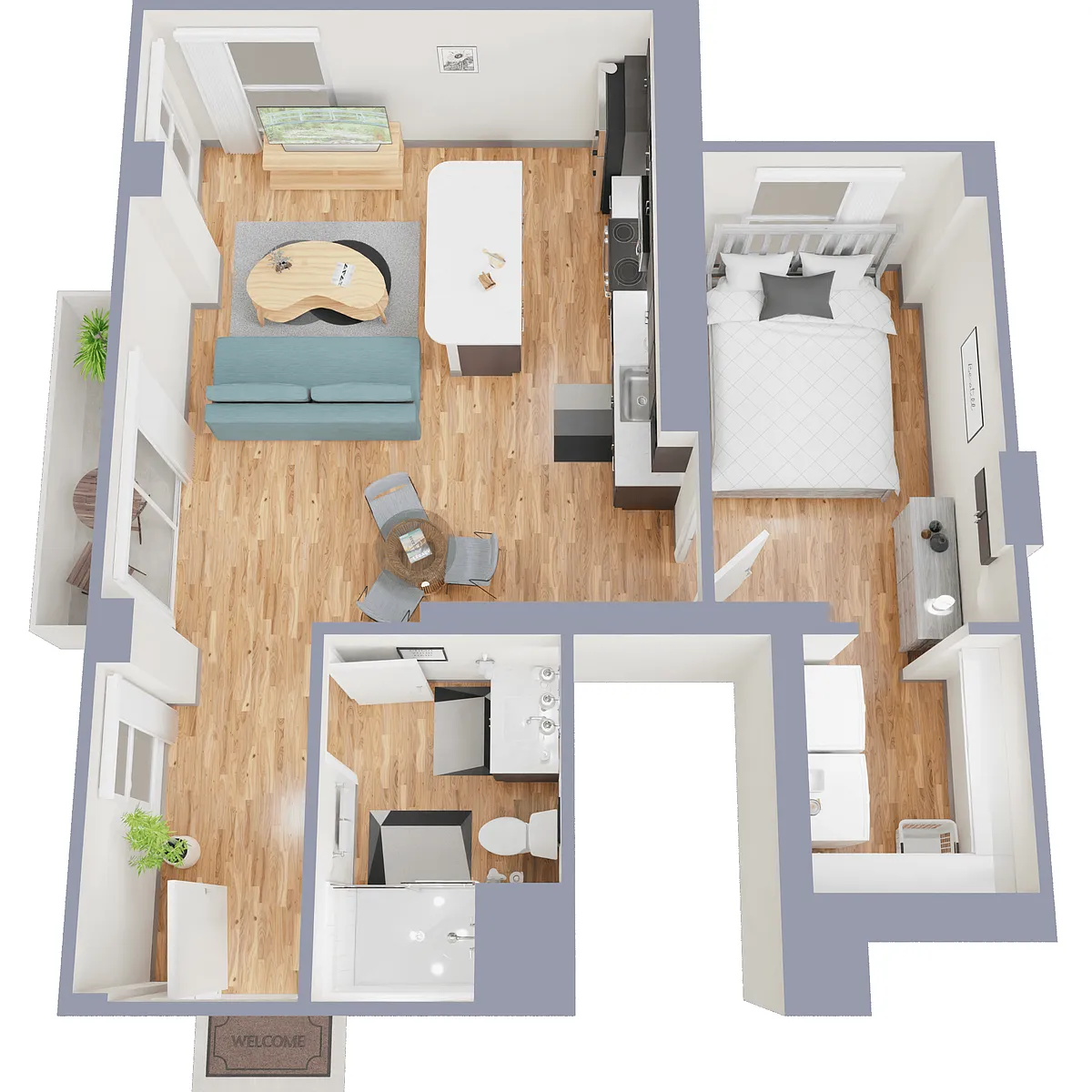 Floor plan 1 Bed 1 Bath E