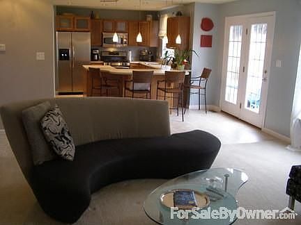 view into kitchen, french doors