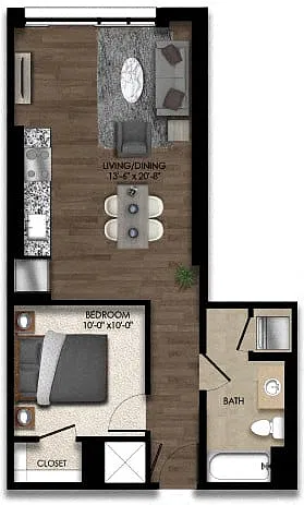 Floor plan 1 Bed/1 Bath JR-6E