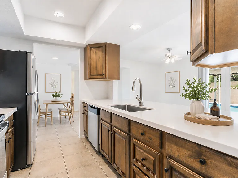 Kitchen: virtually staged for inspiration _ home is offered unfurnished