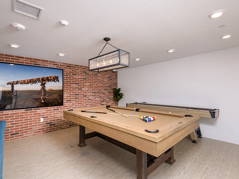 Gaming options include pool table and shuffleboard table