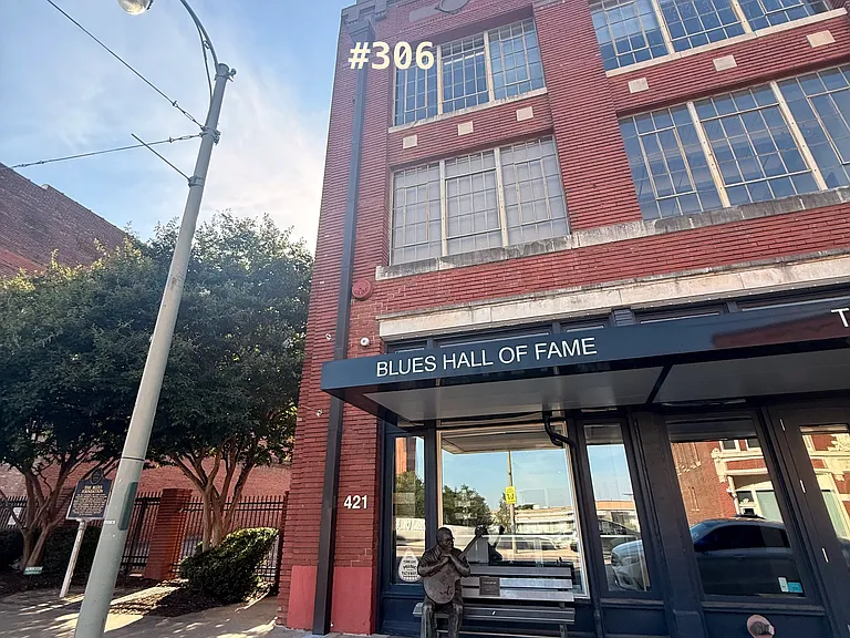 Building exterior. Unit is on the third floor, above the Blues Hall of Fame - view from main windows look out onto National Civil Rights Museum lawn and Lorraine Motel.