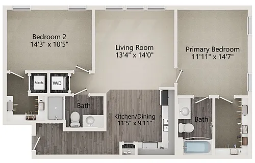 Floor plan B2 - Two Bedroom Two bath