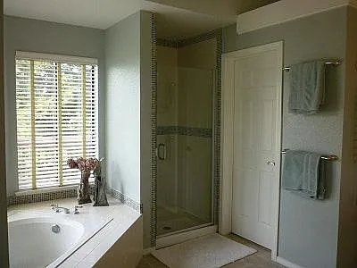 Master bath with tub and separate shower, and toilet room (not shown)