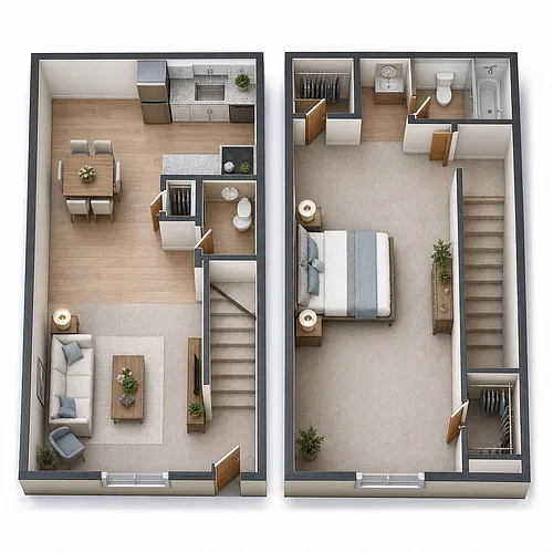 Floor plan One Bedroom Townhouse