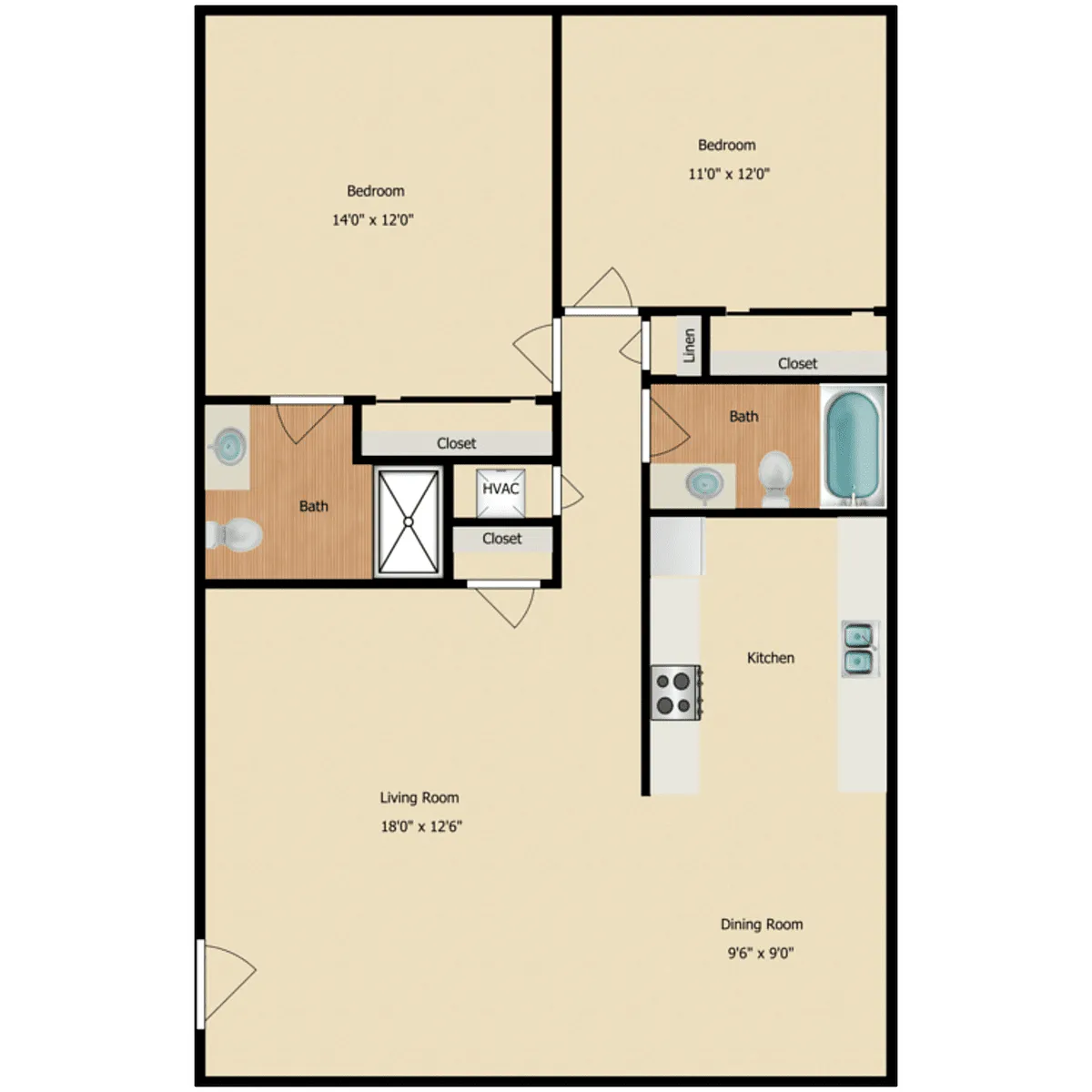 Floor plan 2 Bed 2 Bath