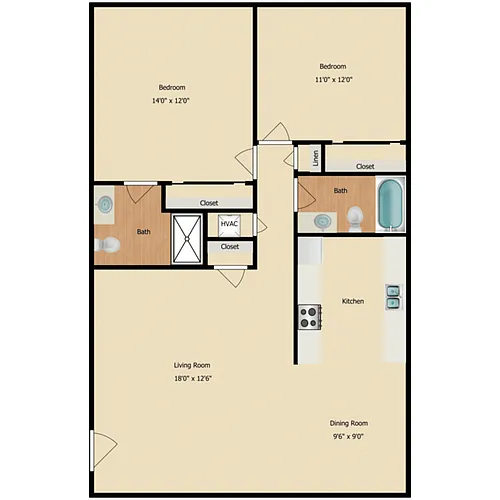 Floor plan 2 Bed 2 Bath