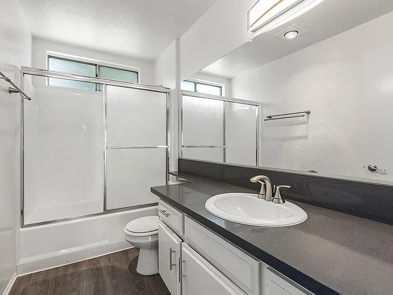 Modern styled bathroom with shower and tub.