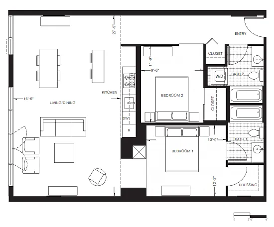 Floor plan Two Bedroom Penthouse (B7)