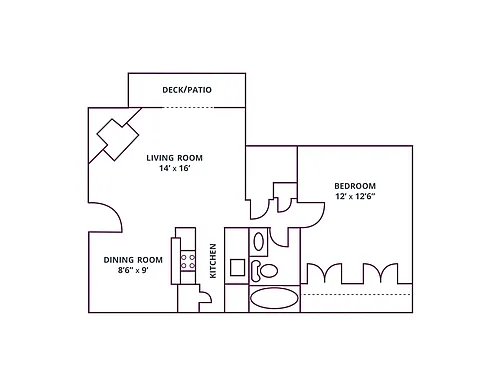 Floor plan Huntingtowne 1 Bedroom