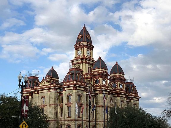 just across the street from this gorgeous courthouse
