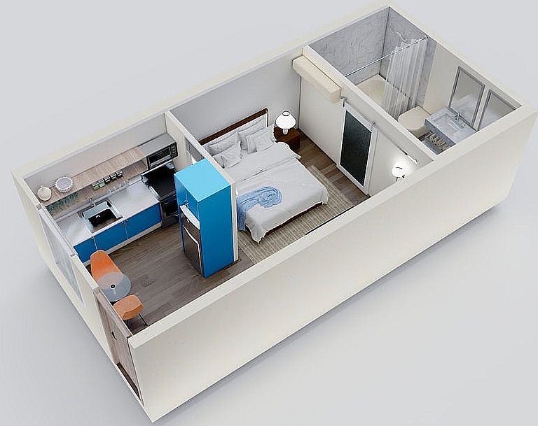 Luxury Studio Apartment 3D Floorplan