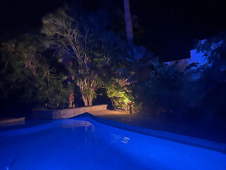 Pool with multi-colored lights is bound to be a hit with swimmers of all ages.