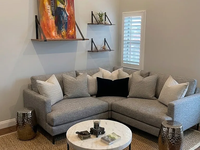 Ground Level living area, with fireplace and access to outside patio