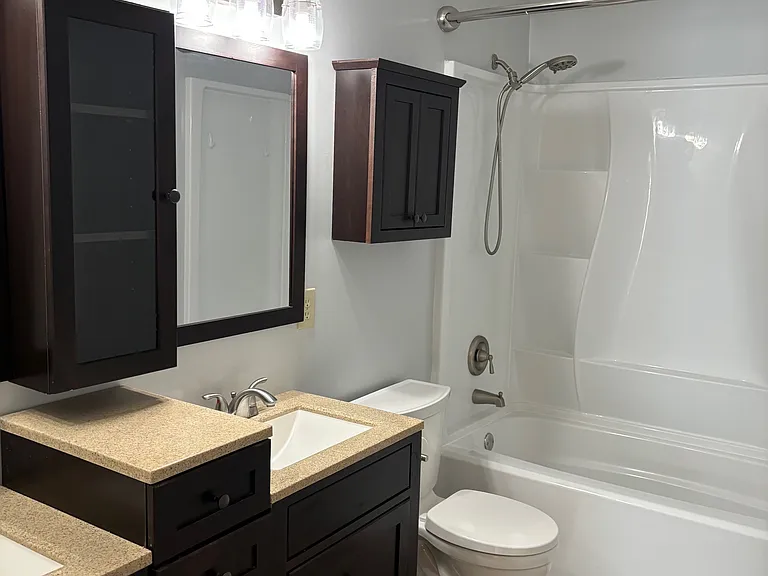 Hall bath. Double sinks.