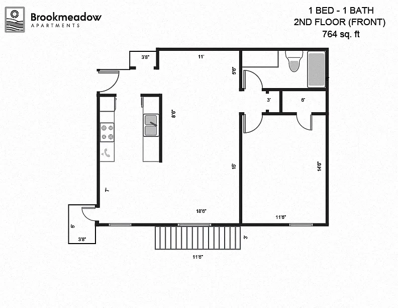 Floor plan 1 Bed, 1 Bath - 776 sq ft
