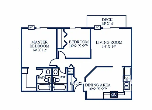 Floor plan Two Bedroom Corner Kitchen