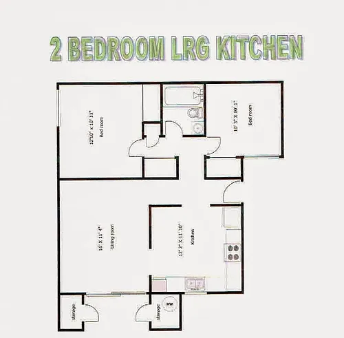 Floor plan 2 Bedroom, 1 Bath Medium