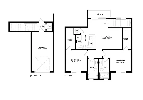 Floor plan 2 Bed/2 Bath Carriage Home-CH3