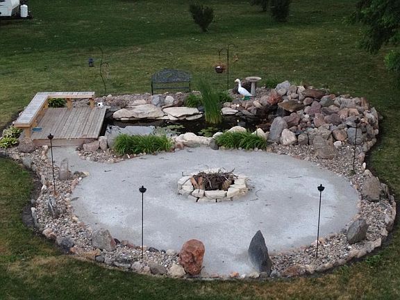firepit/pond with waterfall