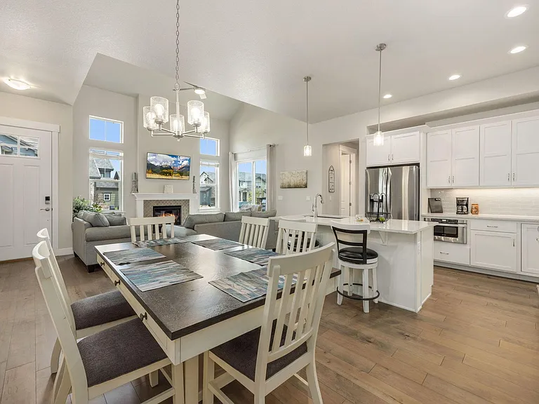 Dining, kitchen and living room