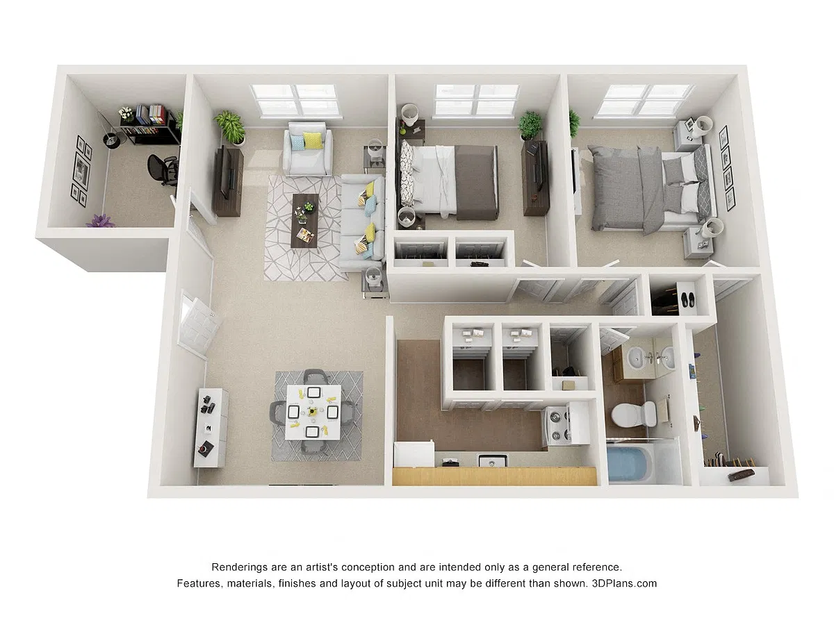 Floor plan 2 Bed 1 Bath + Den