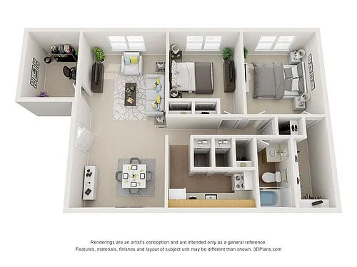 Floor plan 2 Bed 1 Bath + Den