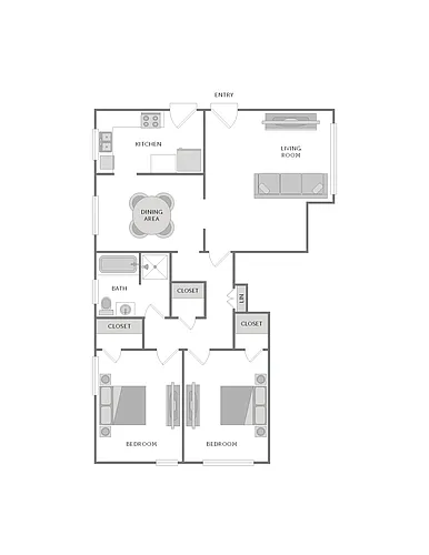 Floor plan 2 Bedroom 1 Bath Affordable