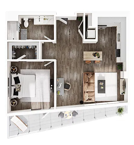 Floor plan 1 Bedroom | 1 Bath | Plan A25