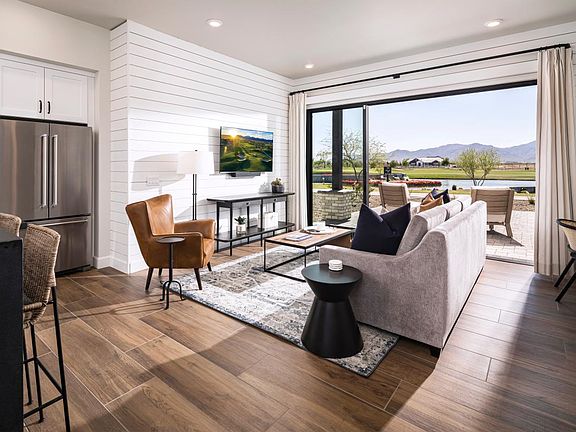 Spacious great room with multi-slide patio door