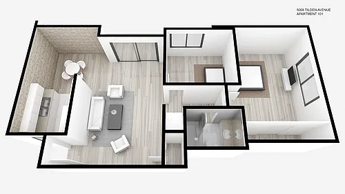 Floor plan One Bed ~ One Bath with Den