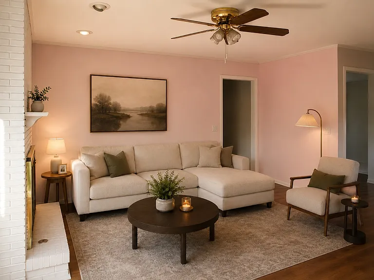 Alternate view of large room off the kitchen configured as a living space.