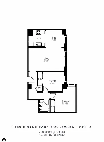 Floor plan 2 Bed | 1 Bath (C2)
