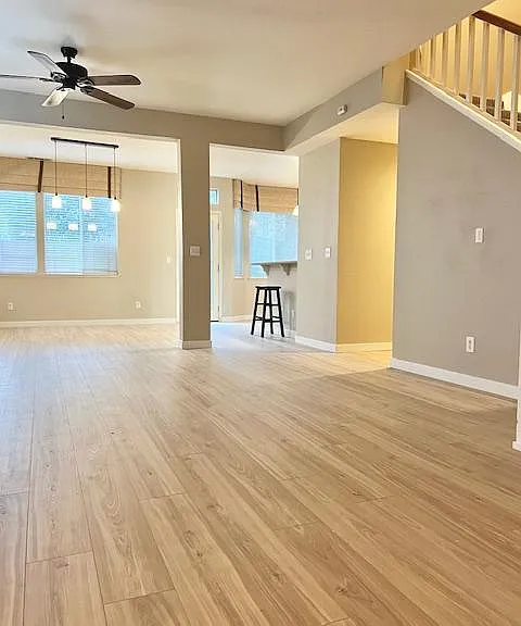 Entry into family room, updated with wood flooring