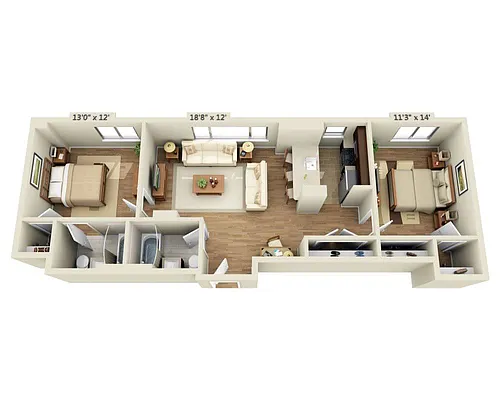 Floor plan Two Bedroom B2B-R