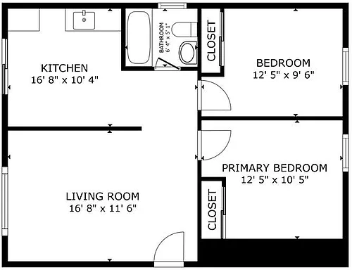 Floor plan 2 Bedroom 1 Bath